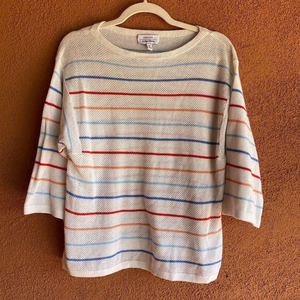 Paris Atelier & Other Stories Striped Cotton Blend Open Knit Sweater